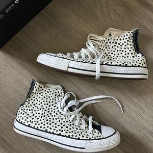 Converse Women’s High-Top Sneakers in White with Black Spot Print